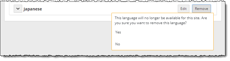 Confirm removing the selected language.